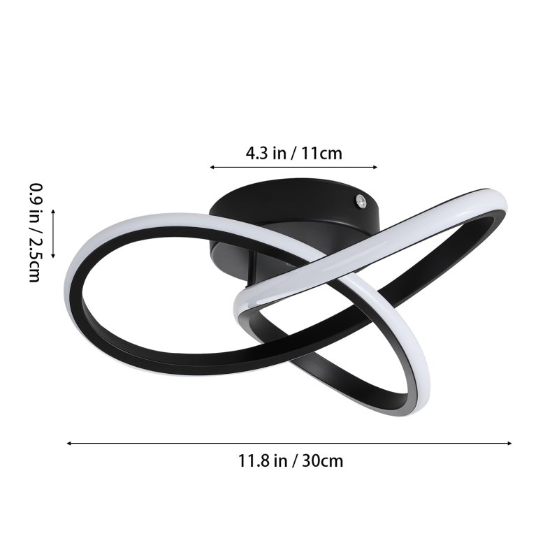 Living and Home 30cm Black Infinity Swirl LED Ceiling Light, 26W 6500K Cool White Modern Hallway Ceiling Lamp, Aluminum & Silicone Flush Mount Corridor Light