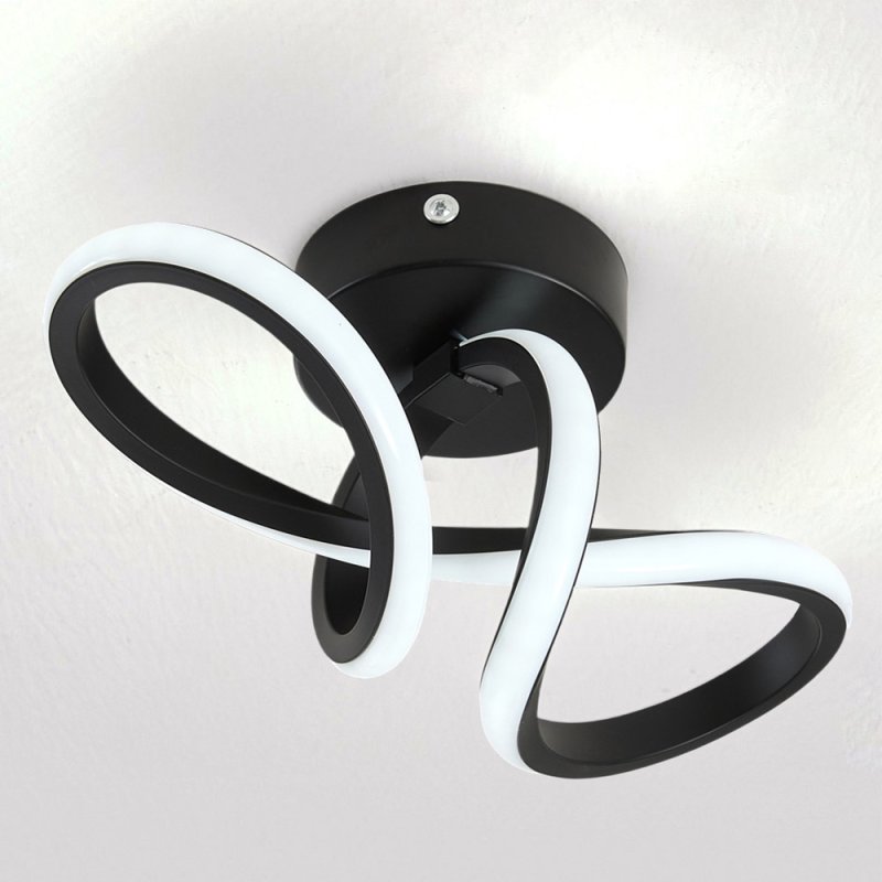 Living and Home 28cm Black Abstract Twisted Loop LED Ceiling Light, 20W 6500K Cool White Flush Mount Hallway Lamp Made of Aluminum & Silicone