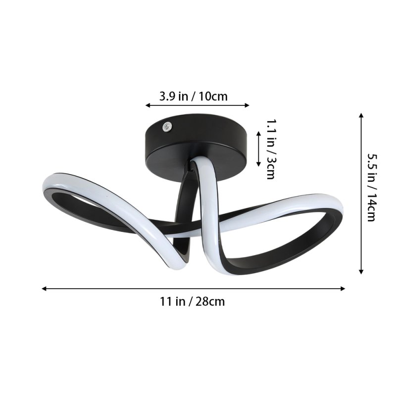Living and Home 28cm Black Abstract Twisted Loop LED Ceiling Light, 20W 6500K Cool White Flush Mount Hallway Lamp Made of Aluminum & Silicone