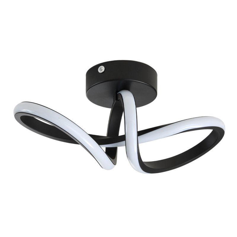 Living and Home 28cm Black Abstract Twisted Loop LED Ceiling Light, 20W 6500K Cool White Flush Mount Hallway Lamp Made of Aluminum & Silicone