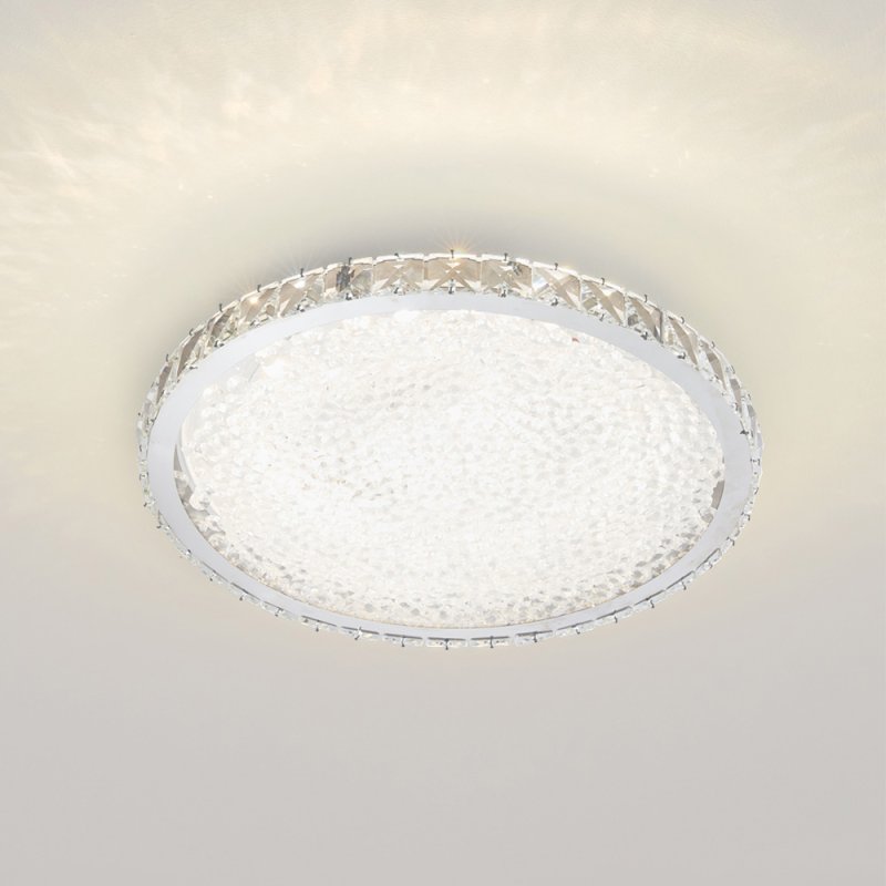 Living and Home 40cm Round Chrome LED Crystal Flush Mount Ceiling Light, 24W Dimmable 3 Color Changing Crystal Ceiling Lamp with Remote Control