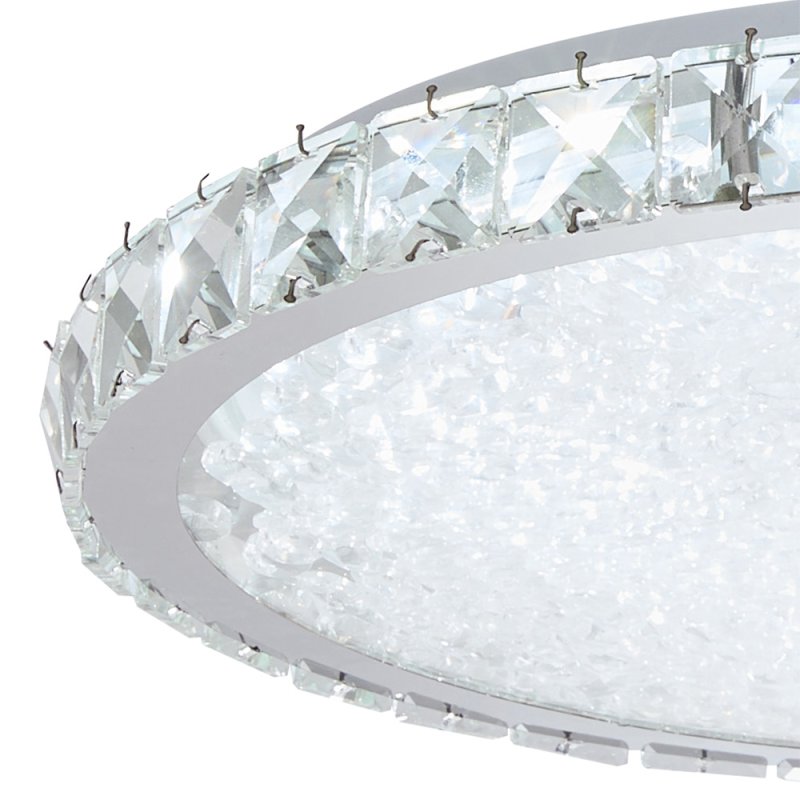 Living and Home 40cm Round Chrome LED Crystal Flush Mount Ceiling Light, 24W Dimmable 3 Color Changing Crystal Ceiling Lamp with Remote Control