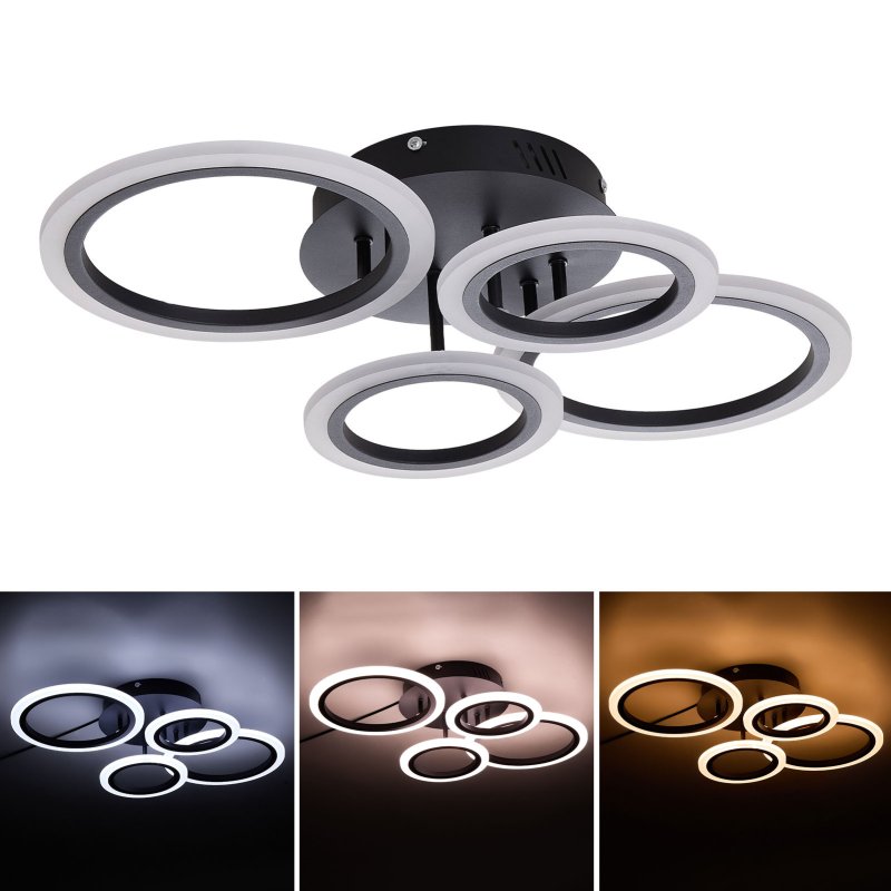 4-Light Rings Adjustable LED Ceiling Light with Remote Control