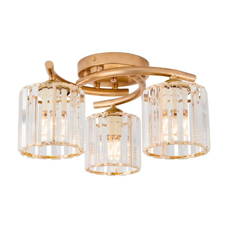 Living and Home 3-Light Gold Flush Mount Ceiling Light, Metal Frame Vertical Crystal Glass Shade Ceiling Lamp, E27 Socket Ceiling Fixture (Bulbs Not Included)