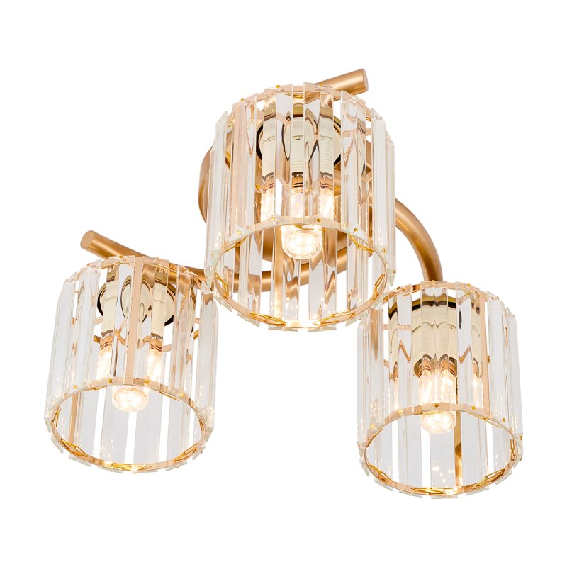 Living and Home 3-Light Gold Flush Mount Ceiling Light, Metal Frame Vertical Crystal Glass Shade Ceiling Lamp, E27 Socket Ceiling Fixture (Bulbs Not Included)