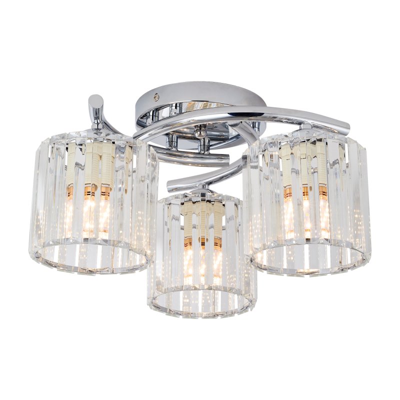 Living and Home 3-Light Silvery Flush Mount Ceiling Light, Metal Frame Vertical Crystal Glass Shade Ceiling Lamp, E27 Socket Ceiling Fixture (Bulbs Not Included)