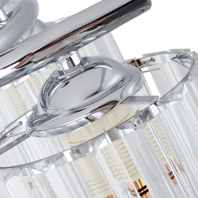 Living and Home 3-Light Silvery Flush Mount Ceiling Light, Metal Frame Vertical Crystal Glass Shade Ceiling Lamp, E27 Socket Ceiling Fixture (Bulbs Not Included)