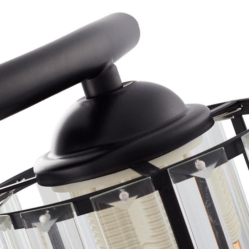 Living and Home 3-Light Black Flush Mount Ceiling Light, Metal Frame Vertical Crystal Glass Shade Ceiling Lamp, E27 Socket Ceiling Fixture (Bulbs Not Included)
