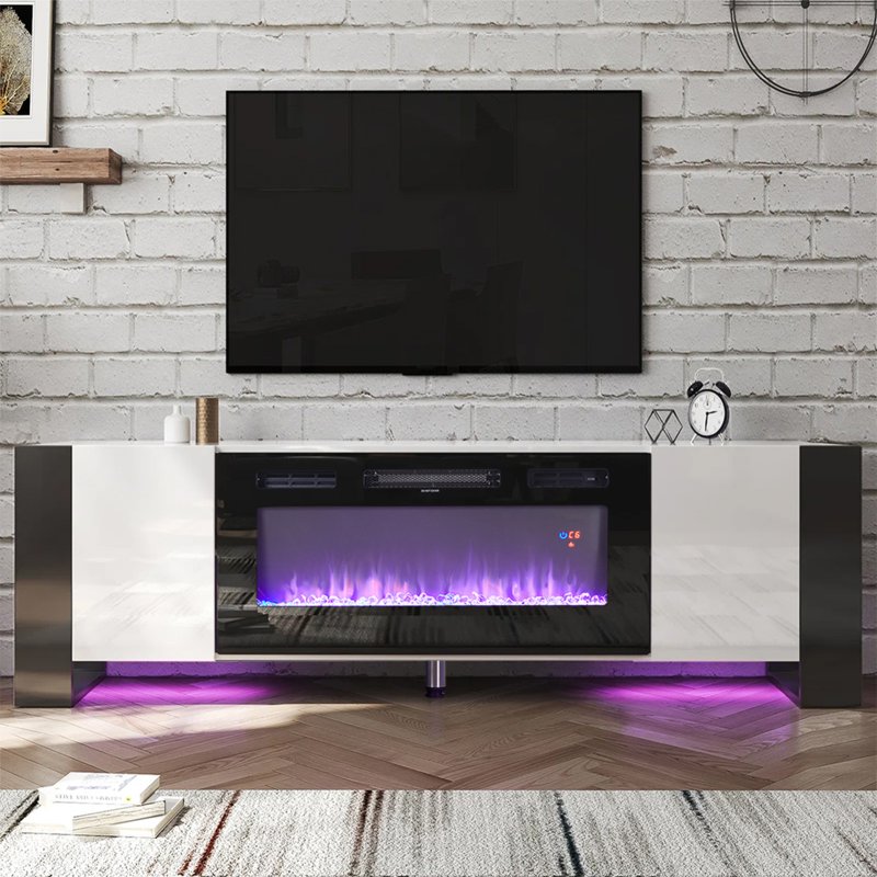 Living and Home Recessed Electric Fireplace TV Stand with Remote Control