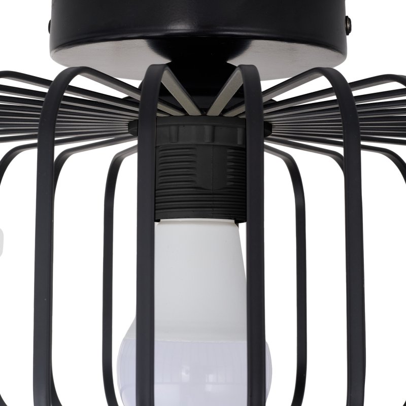 Living and Home Black Metal Wire Cage Flush Mount Ceiling Light, E27 Single Lamp Holder Industrial Ceiling Lamp with 3 Color LED Bulb, Wall Controlled Lighting Fixture