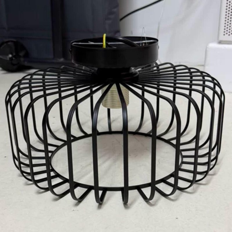 Living and Home Black Metal Wire Cage Flush Mount Ceiling Light, E27 Single Lamp Holder Industrial Ceiling Lamp with 3 Color LED Bulb, Wall Controlled Lighting Fixture