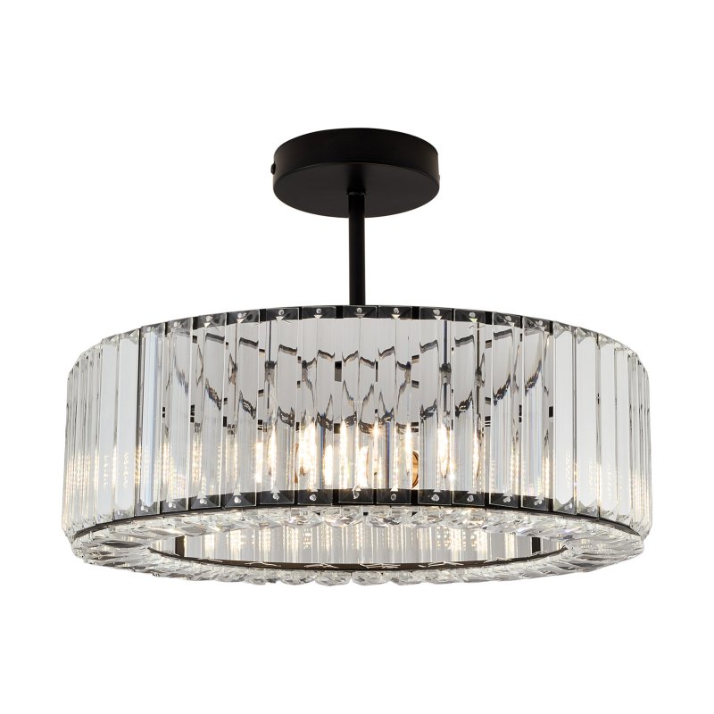 Living and Home 35cm Round Black 3-Light Crystal Flush Mount Ceiling Light, Metal Frame Vertical Crystal Ceiling Lamp with E27 Sockets, Max 40W Per Bulb, Bulbs Not Included