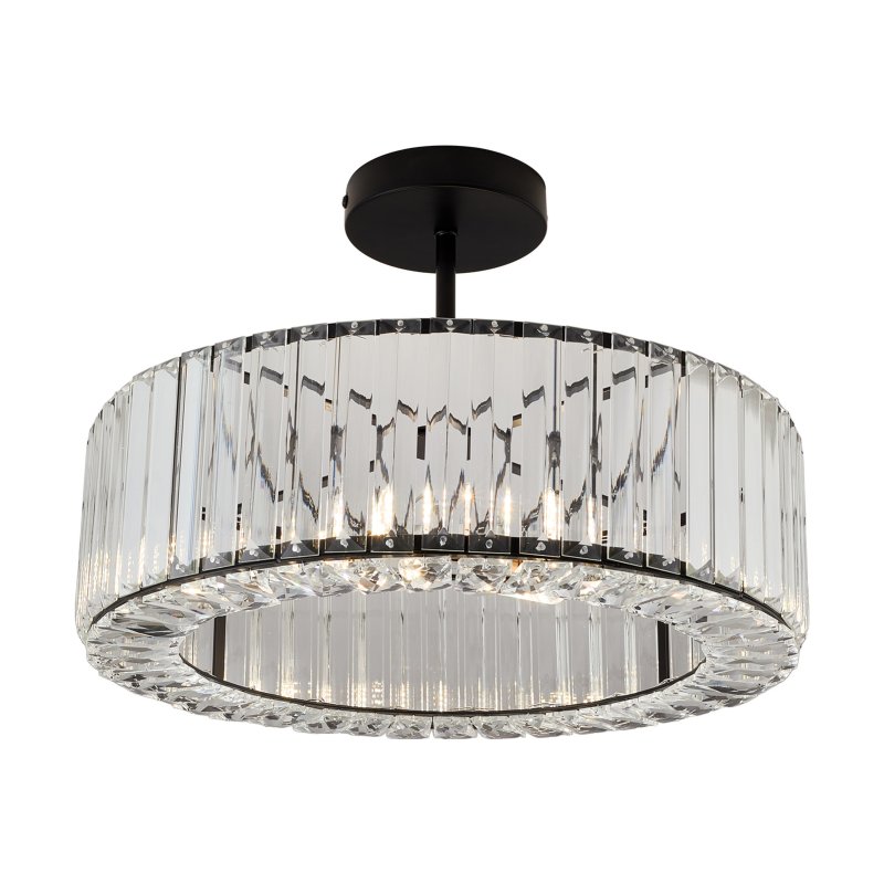 Living and Home 35cm Round Black 3-Light Crystal Flush Mount Ceiling Light, Metal Frame Vertical Crystal Ceiling Lamp with E27 Sockets, Max 40W Per Bulb, Bulbs Not Included