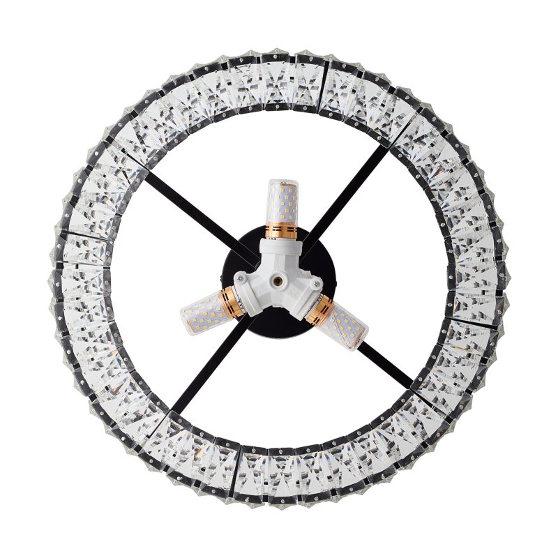 Living and Home 35cm Round Black 3-Light Crystal Flush Mount Ceiling Light, Metal Frame Vertical Crystal Ceiling Lamp with E27 Sockets, Max 40W Per Bulb, Bulbs Not Included