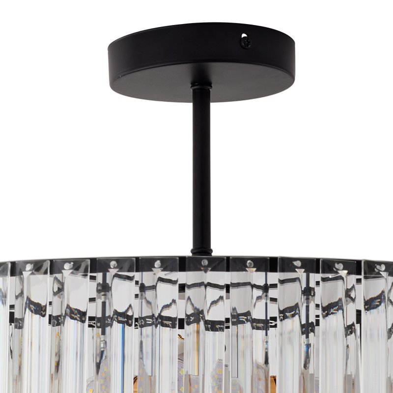 Living and Home 35cm Round Black 3-Light Crystal Flush Mount Ceiling Light, Metal Frame Vertical Crystal Ceiling Lamp with E27 Sockets, Max 40W Per Bulb, Bulbs Not Included