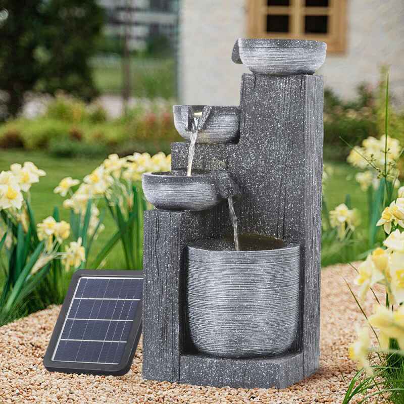 Living and Home Outdoor Solar-Powered Water Fountain Rockery Decor with LED Light, Cascading Stone Effect Water Feature