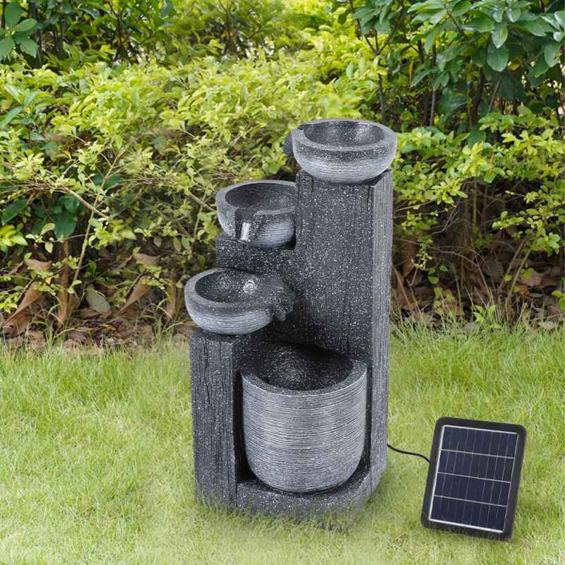 Living and Home Outdoor Solar-Powered Water Fountain Rockery Decor with LED Light, Cascading Stone Effect Water Feature