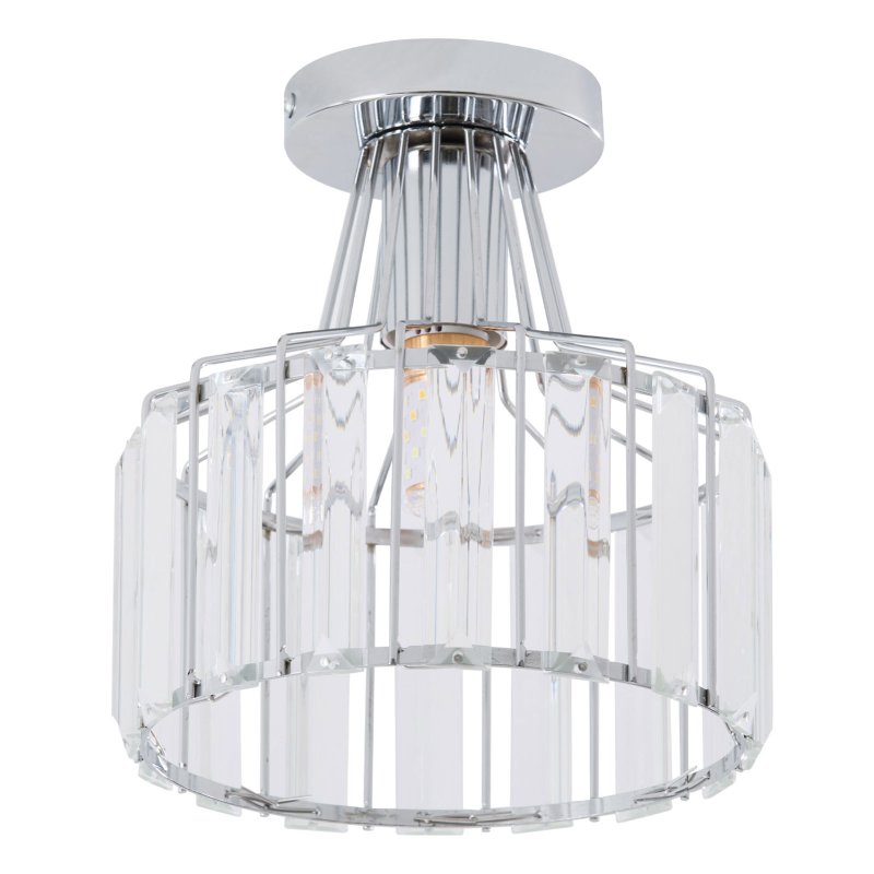Living and Home 19cm Chrome Cylinder Crystal Flush Mount Ceiling Light, E27 Single Lamp Holder Metal Frame Corridor Ceiling Lamp (Bulbs Not Included)