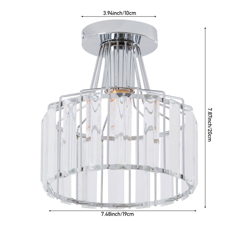 Living and Home 19cm Chrome Cylinder Crystal Flush Mount Ceiling Light, E27 Single Lamp Holder Metal Frame Corridor Ceiling Lamp (Bulbs Not Included)