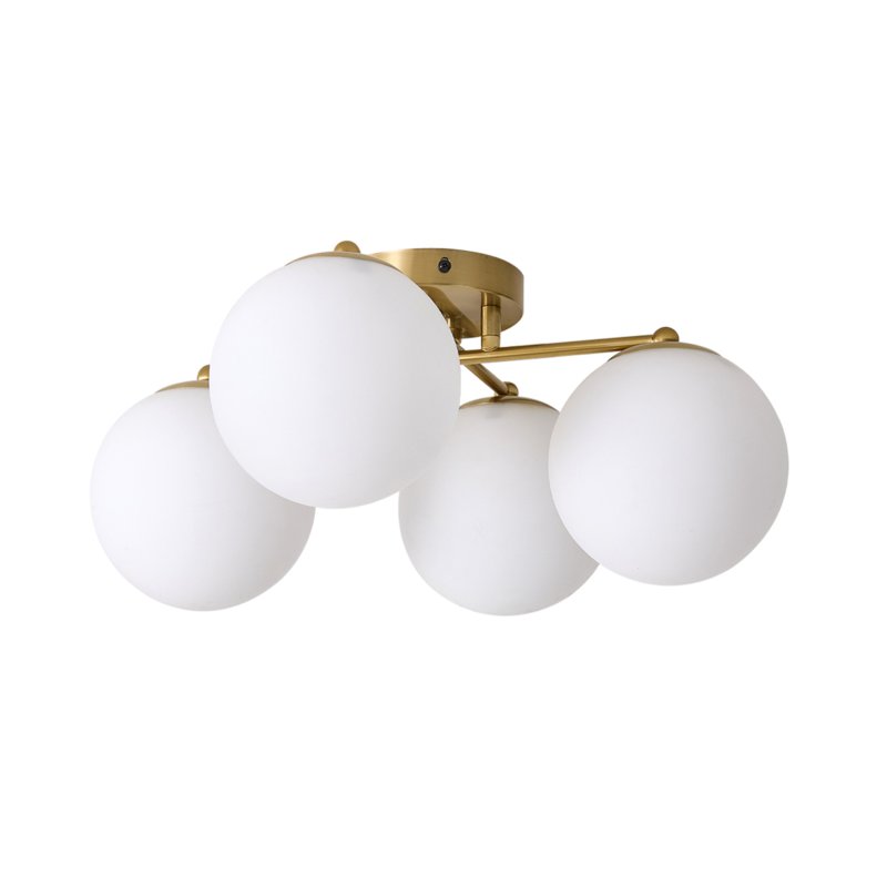 Living and Home 4-Light Gold Semi Flush Mount Ceiling Light, Milky White Glass Globe Shade E27 Ceiling Lamp, Wall Controlled Bedroom Lighting Fixture (Bulbs Not Included)