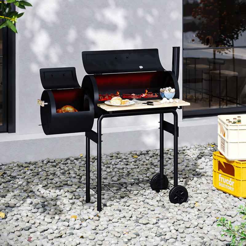 Living and Home Portable Outdoor Charcoal BBQ Grill with Offset Smoker