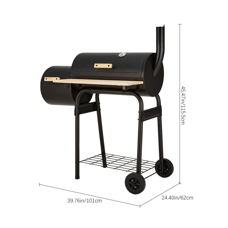Living and Home Portable Outdoor Charcoal BBQ Grill with Offset Smoker