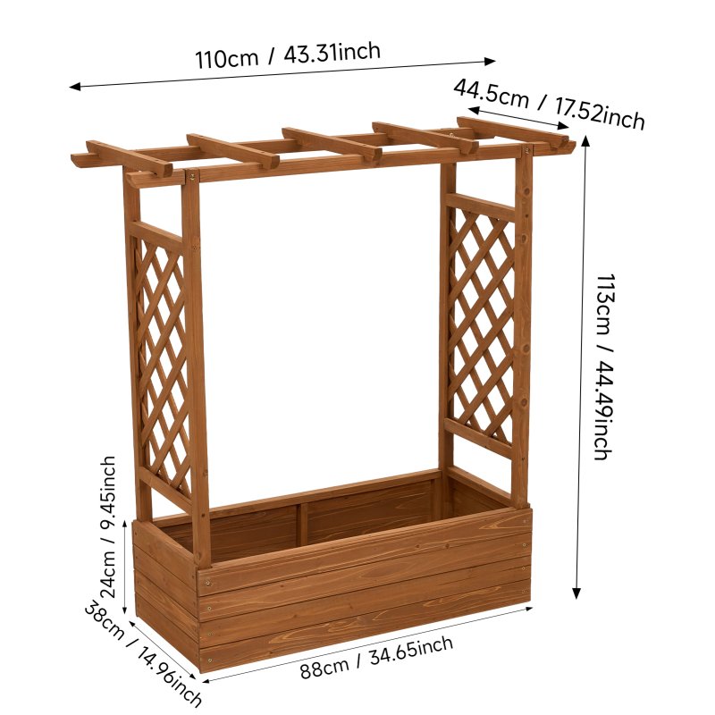 Living and Home Raised Garden Bed with Integrated Trellis and Overhead Slats, 110cm W x 44.5cm D x 113 cm H