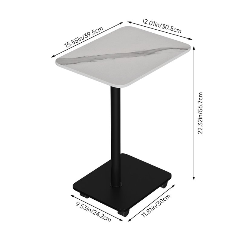 Living and Home C Shaped Side Table with Wheels, White Marble