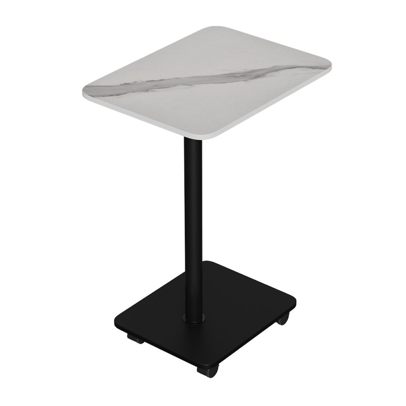 Living and Home C Shaped Side Table with Wheels, White Marble