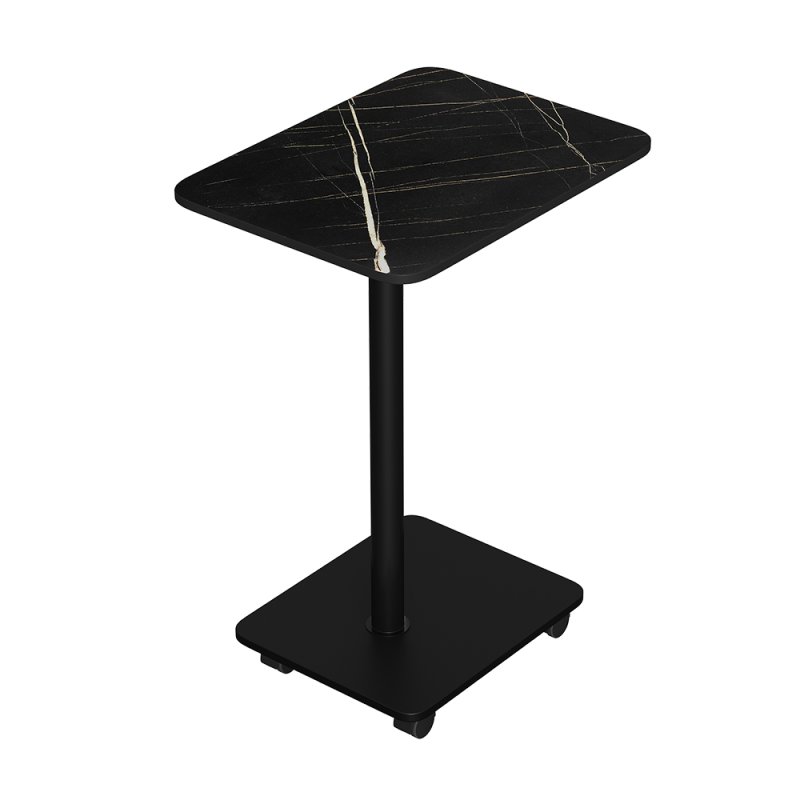 Living and Home C Shaped Side Table with Wheels, Black Marble