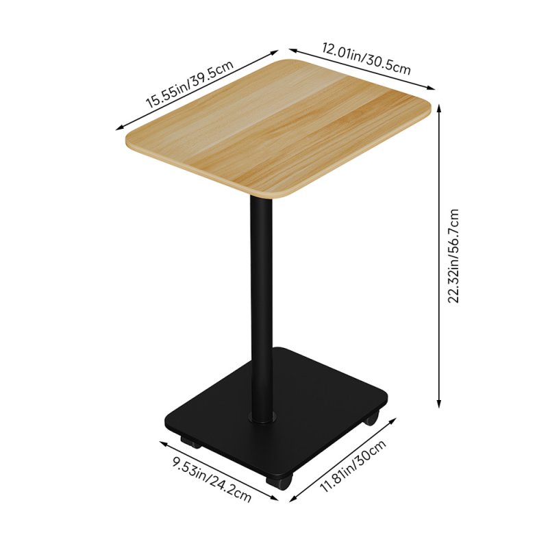 Living and Home C Shaped Side Table with Lockable Wheels, Natural Wood
