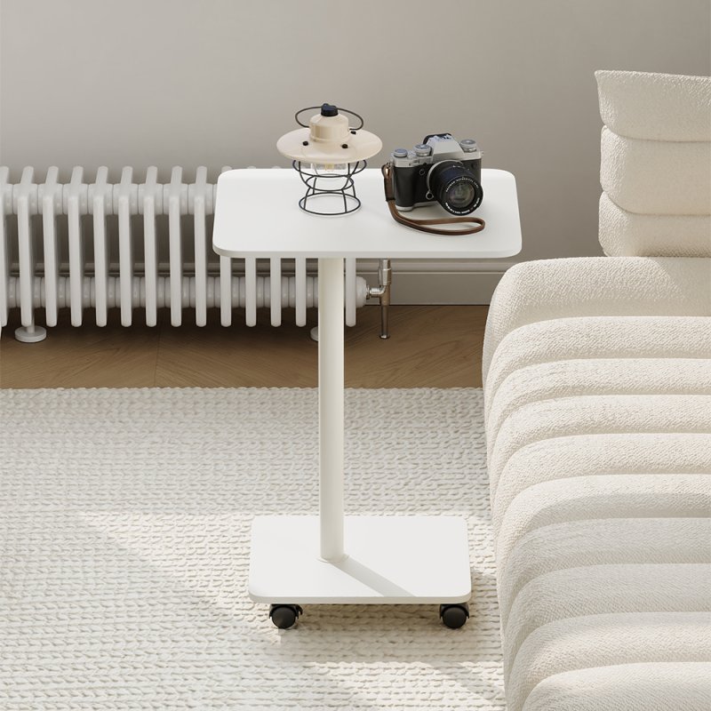 Living and Home C Shaped Side Table with Lockable Wheels, White