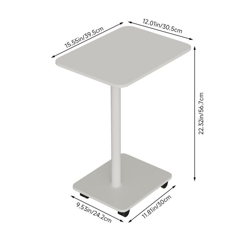 Living and Home C Shaped Side Table with Lockable Wheels, White
