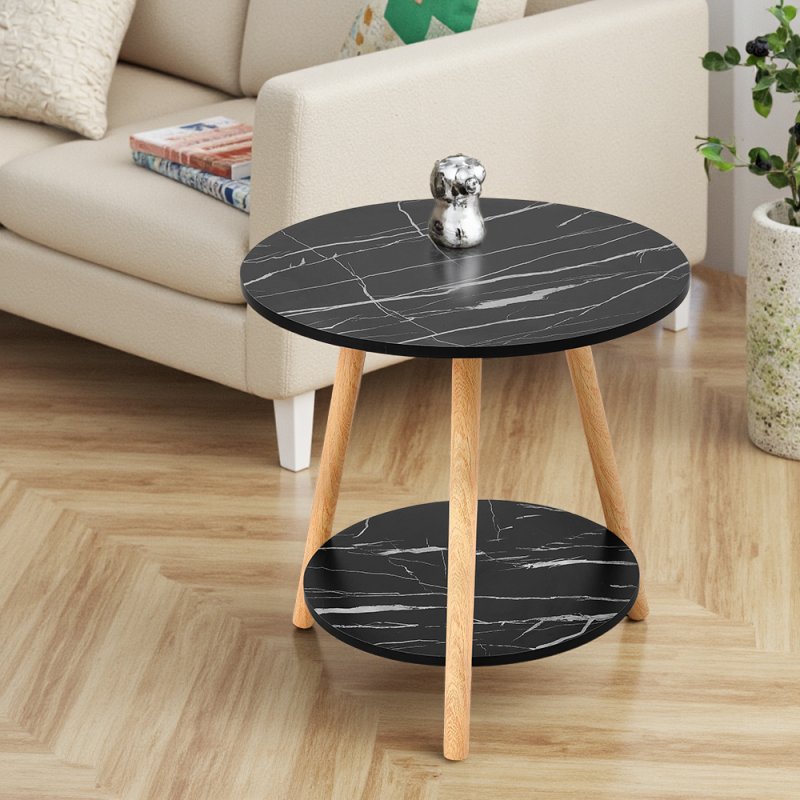 Living and Home 50cm Black Double-Tier Round Wooden Side Table