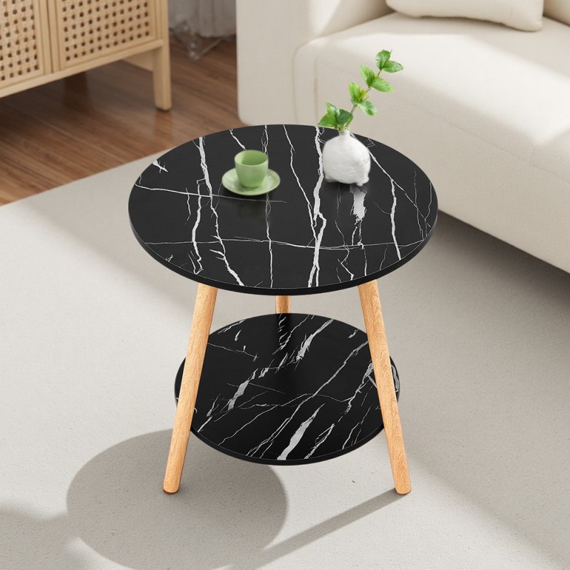 Living and Home 50cm Black Double-Tier Round Wooden Side Table