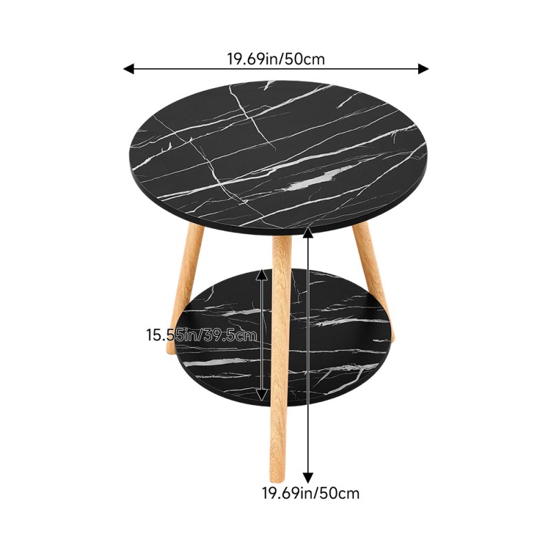 Living and Home 50cm Black Double-Tier Round Wooden Side Table