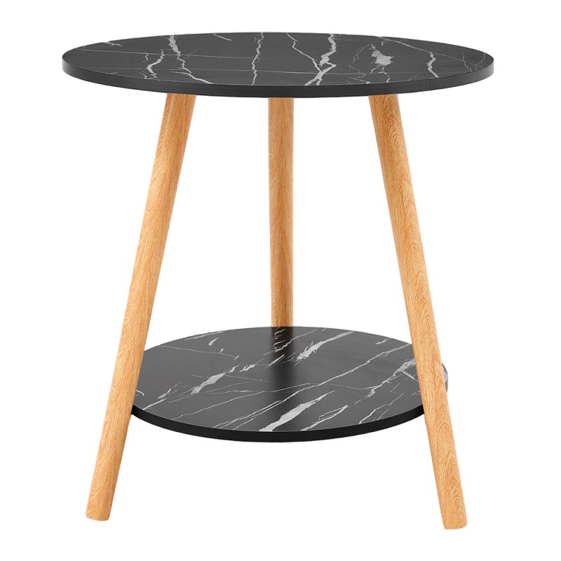 Living and Home 50cm Black Double-Tier Round Wooden Side Table