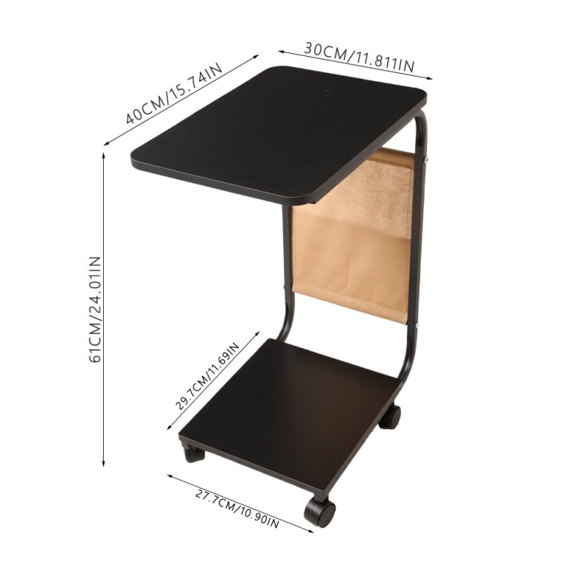 Living and Home C-Shaped Side Table with Storage Bag, Black