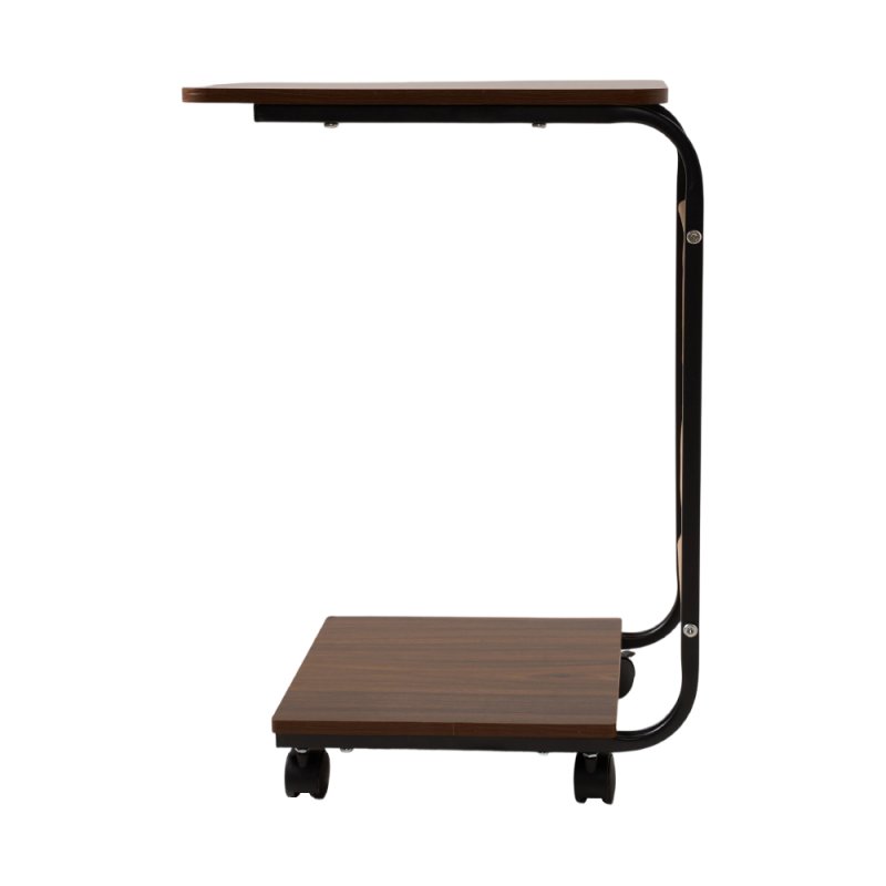 Living and Home C-Shaped Side Table with Storage Bag, Dark Walnut