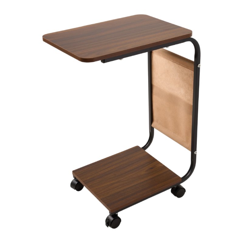Living and Home C-Shaped Side Table with Storage Bag, Dark Walnut