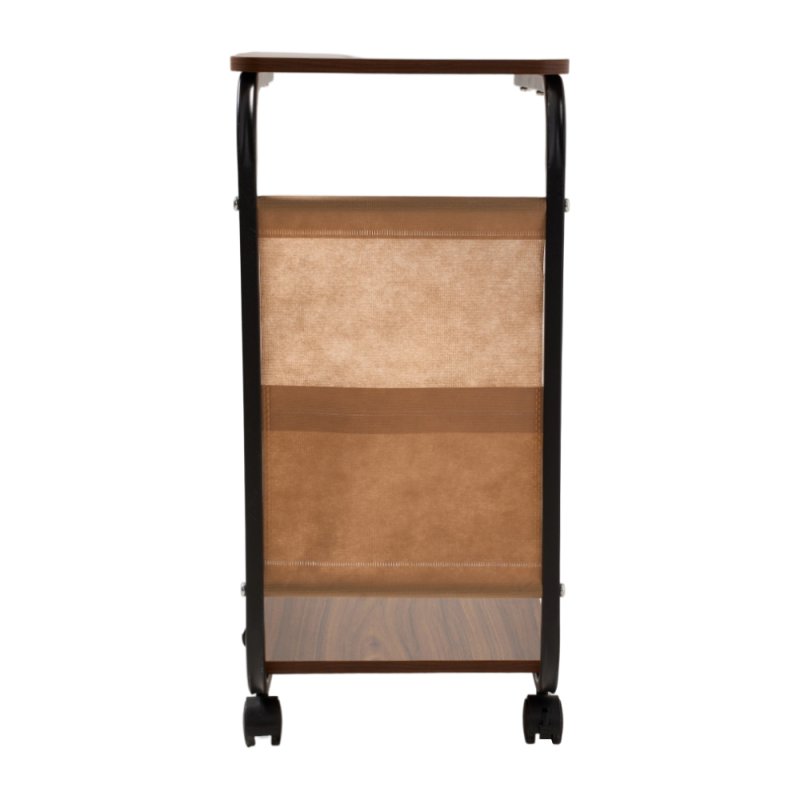 Living and Home C-Shaped Side Table with Storage Bag, Dark Walnut