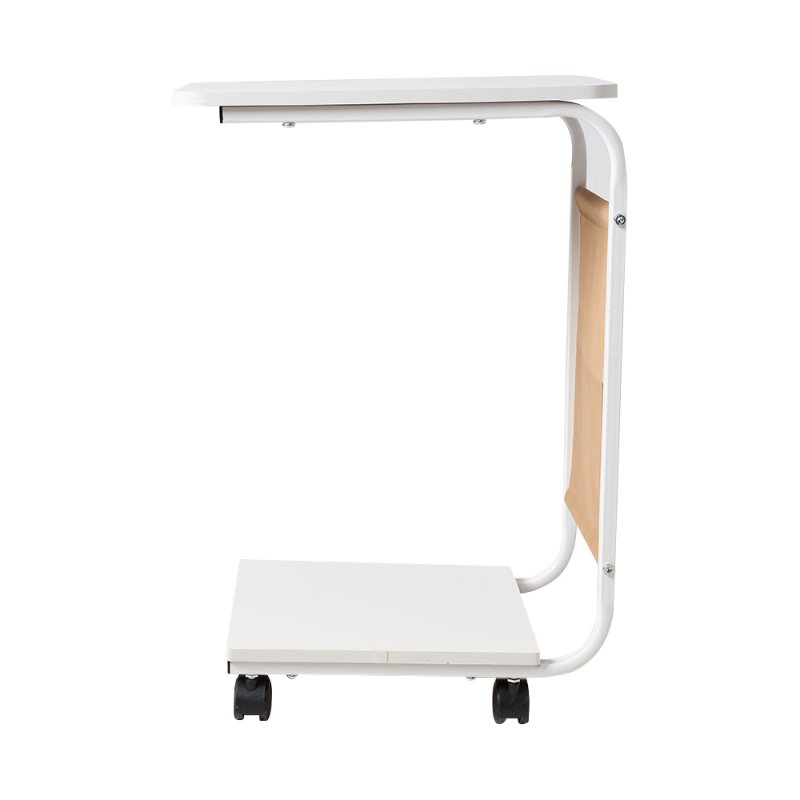 Living and Home C-Shaped Side Table with Storage Bag, White