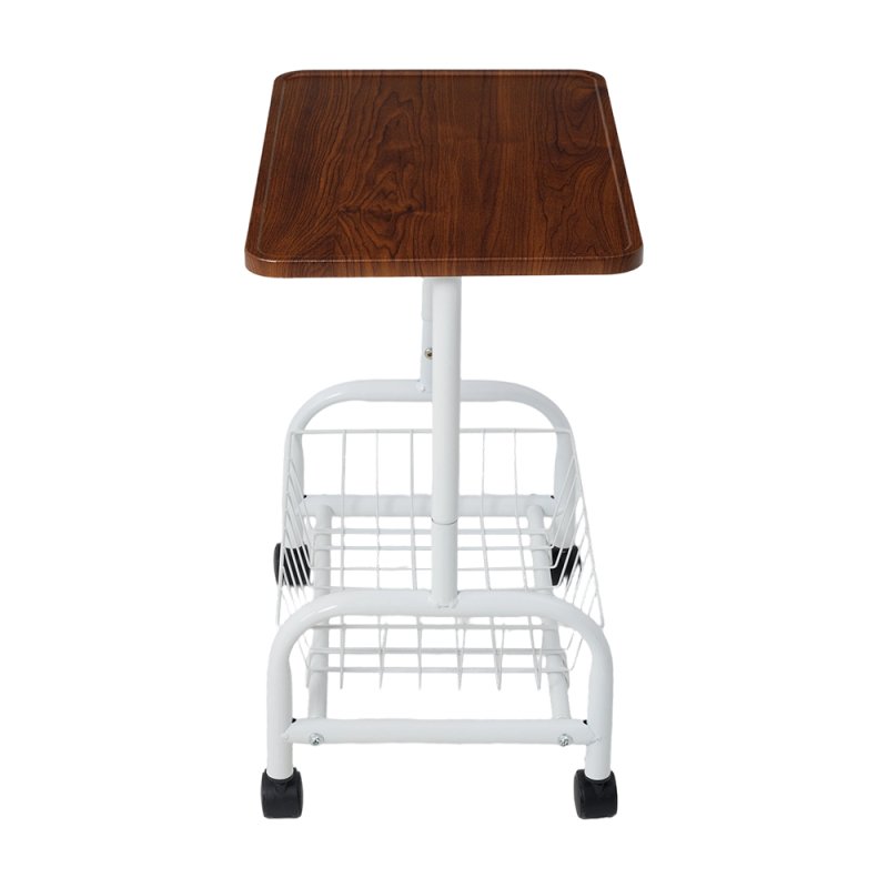 Living and Home Mobile Side Table with Lower Basket, Walnut