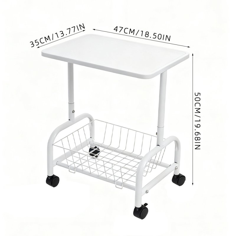 Living and Home Mobile Side Table with Lower Basket, White