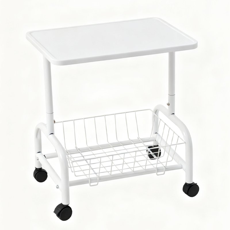 Living and Home Mobile Side Table with Lower Basket, White