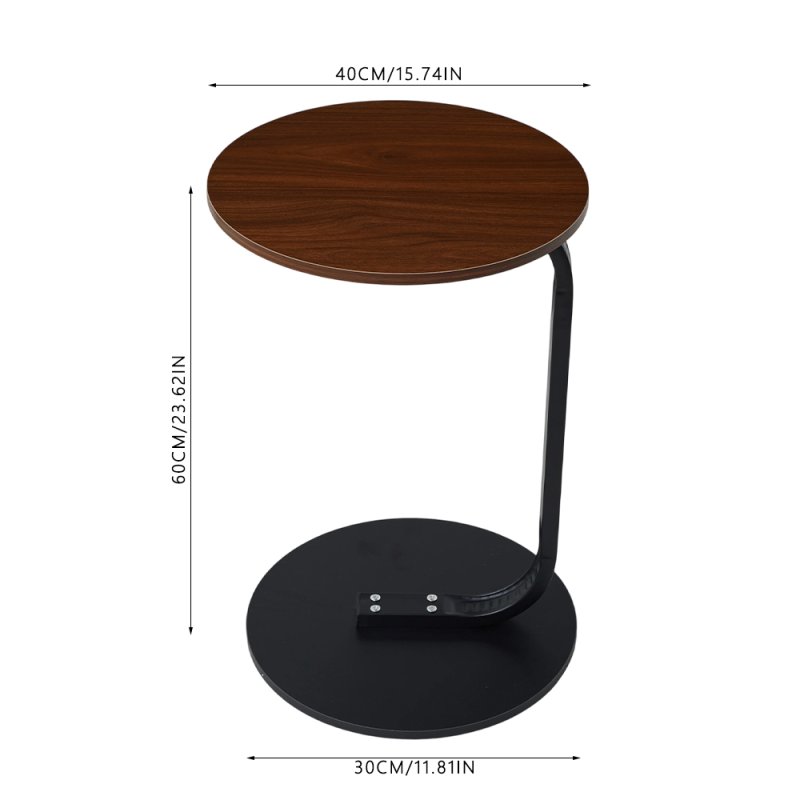 Living and Home 40cm Dia Walnut Wood Grain C-Shaped Round Side Table