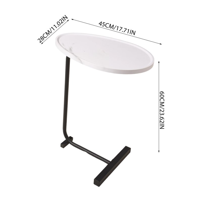 Living and Home C-Shaped Oval Grooved Side Table, White Marble