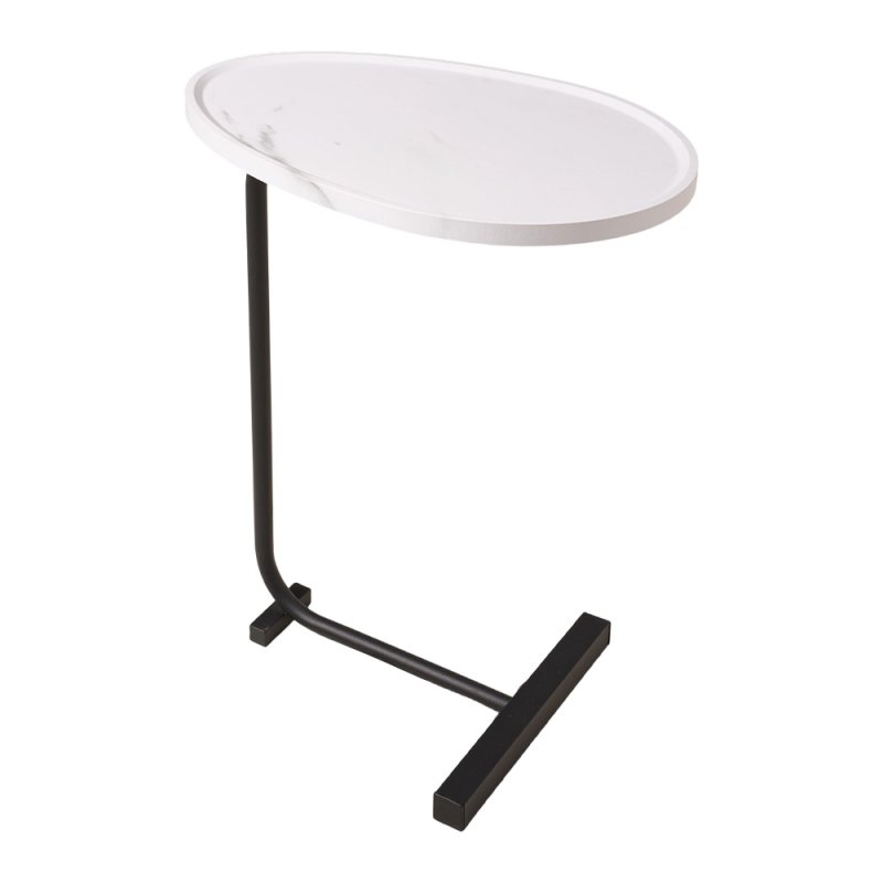 Living and Home C-Shaped Oval Grooved Side Table, White Marble