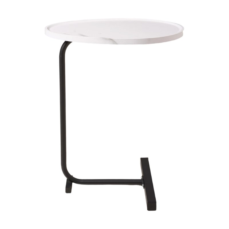 Living and Home C-Shaped Oval Grooved Side Table, White Marble