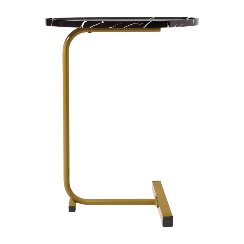 Living and Home C-Shaped Oval Grooved Side Table, Black Marble+Gold Leg